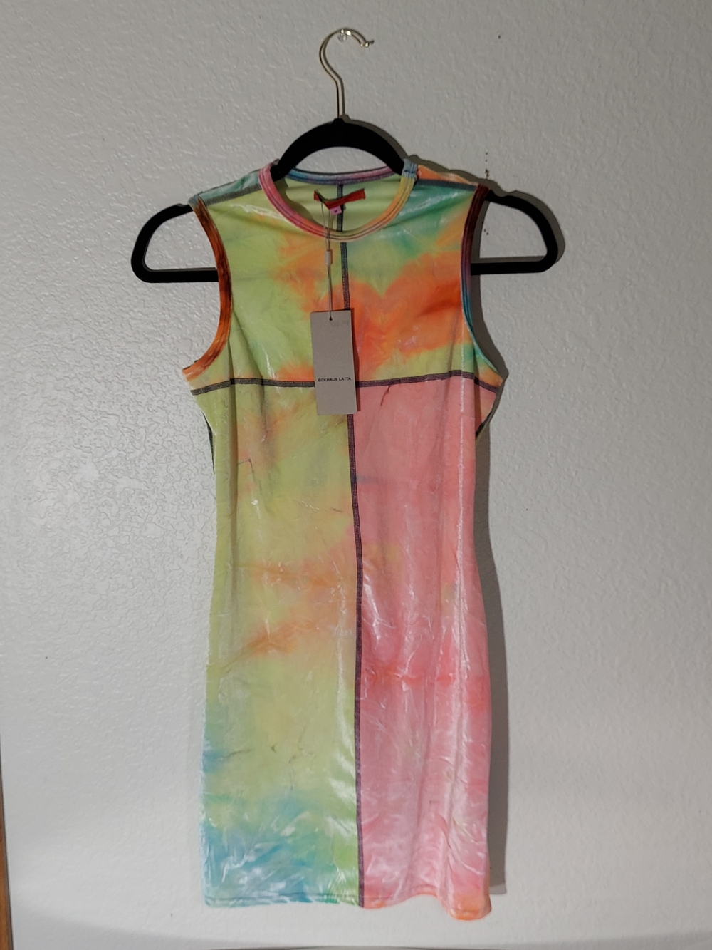 ECKHAUS LATTA Smeared Multi Sleeveless Velour Bodycon Mini Dress WM Size M NWT